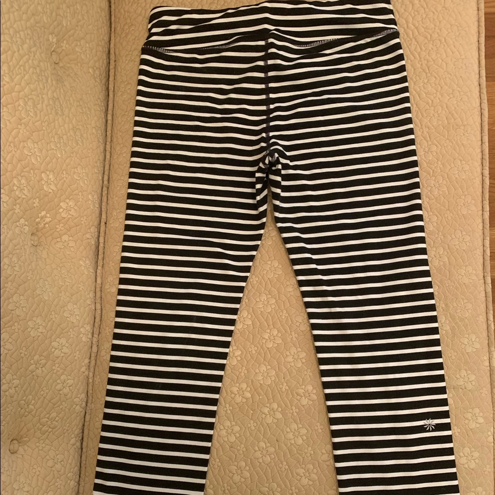 EUC Athleta Girl size 14 leggings, black & white stripe